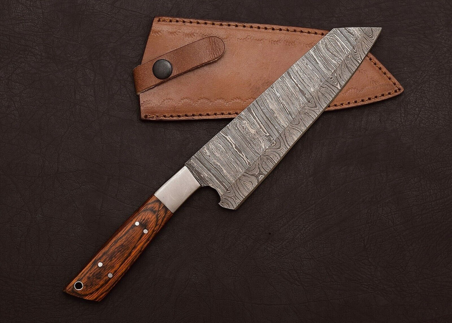 Damascus Steel 13" Chef Knife | Outdoor Hunting & Kitchen Knife with Pakka Wood Handle