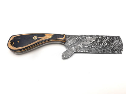 Damascus Steel Bull Cutter Knife 8" Full Tang Custom Bull Cutter Knife With Wood Handle