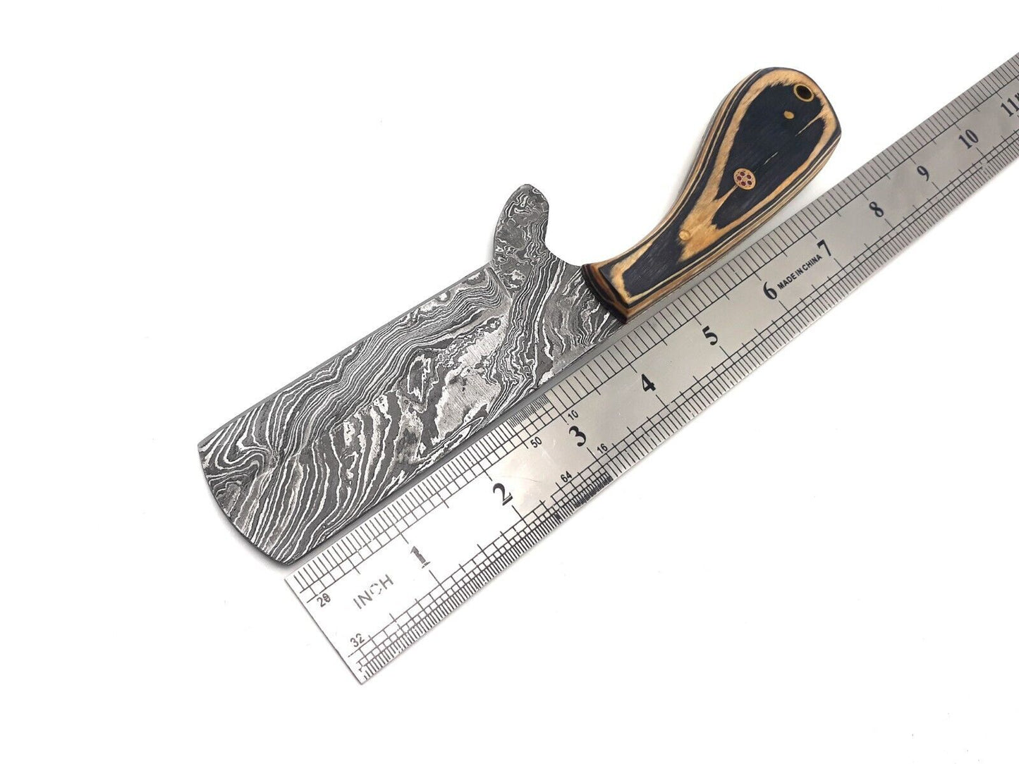 Damascus Steel Bull Cutter Knife 8" Full Tang Custom Bull Cutter Knife With Wood Handle