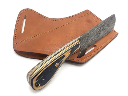 Damascus Steel Bull Cutter Knife 8" Full Tang Custom Bull Cutter Knife With Wood Handle