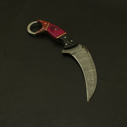 HandForged Damascus Karambit Knife 9" Karambit Damascus Steel with Wood Handle