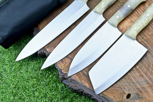 4 PCS CUSTOM HAND MADE J2 STEEL CHEF KNIFE SET kitchen knife set, SHEATH