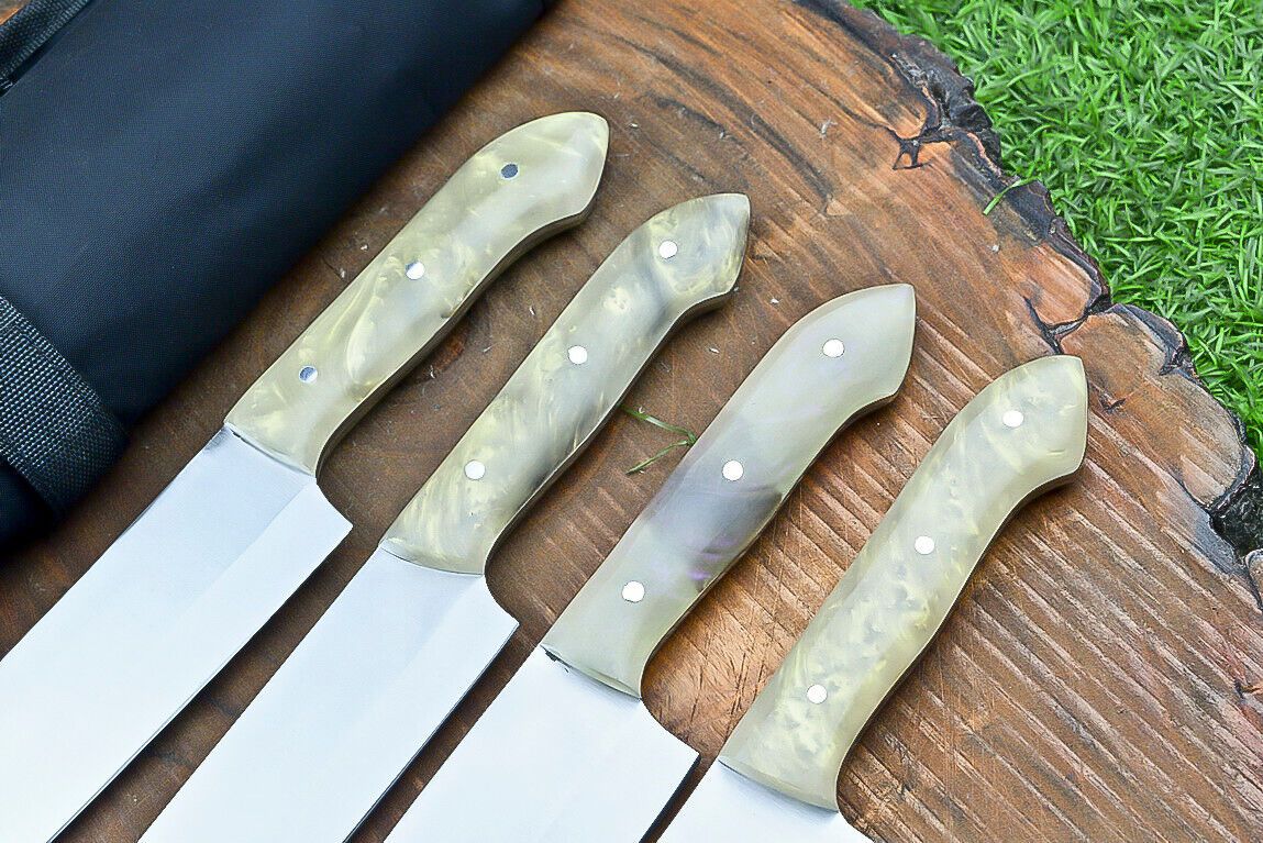 4 PCS CUSTOM HAND MADE J2 STEEL CHEF KNIFE SET kitchen knife set, SHEATH