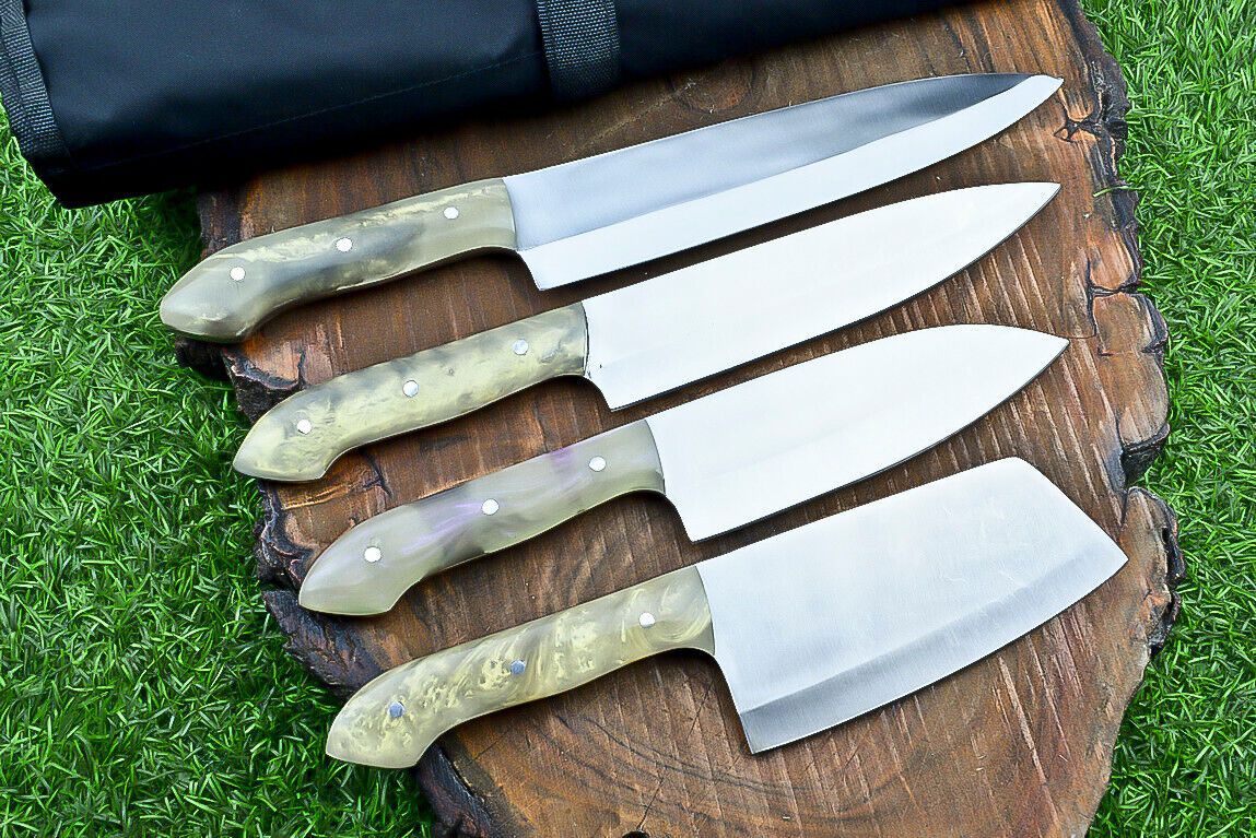 4 PCS CUSTOM HAND MADE J2 STEEL CHEF KNIFE SET kitchen knife set, SHEATH