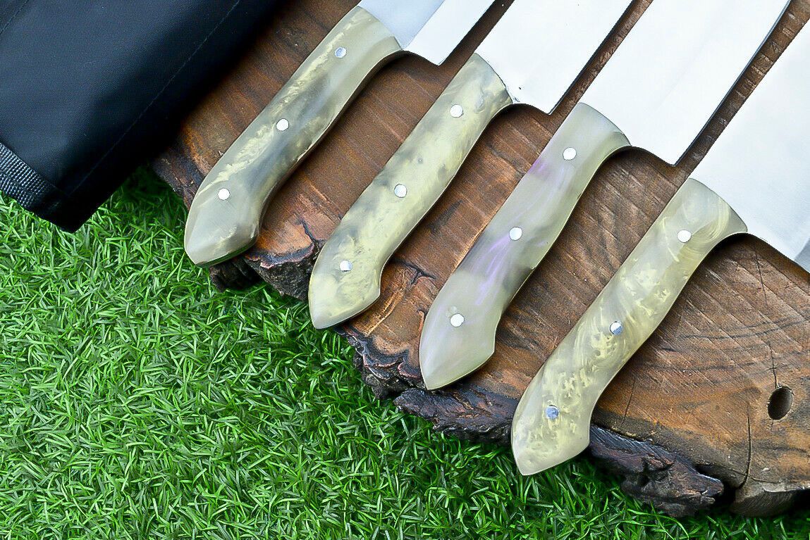 4 PCS CUSTOM HAND MADE J2 STEEL CHEF KNIFE SET kitchen knife set, SHEATH
