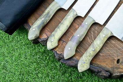 4 PCS CUSTOM HAND MADE J2 STEEL CHEF KNIFE SET kitchen knife set, SHEATH