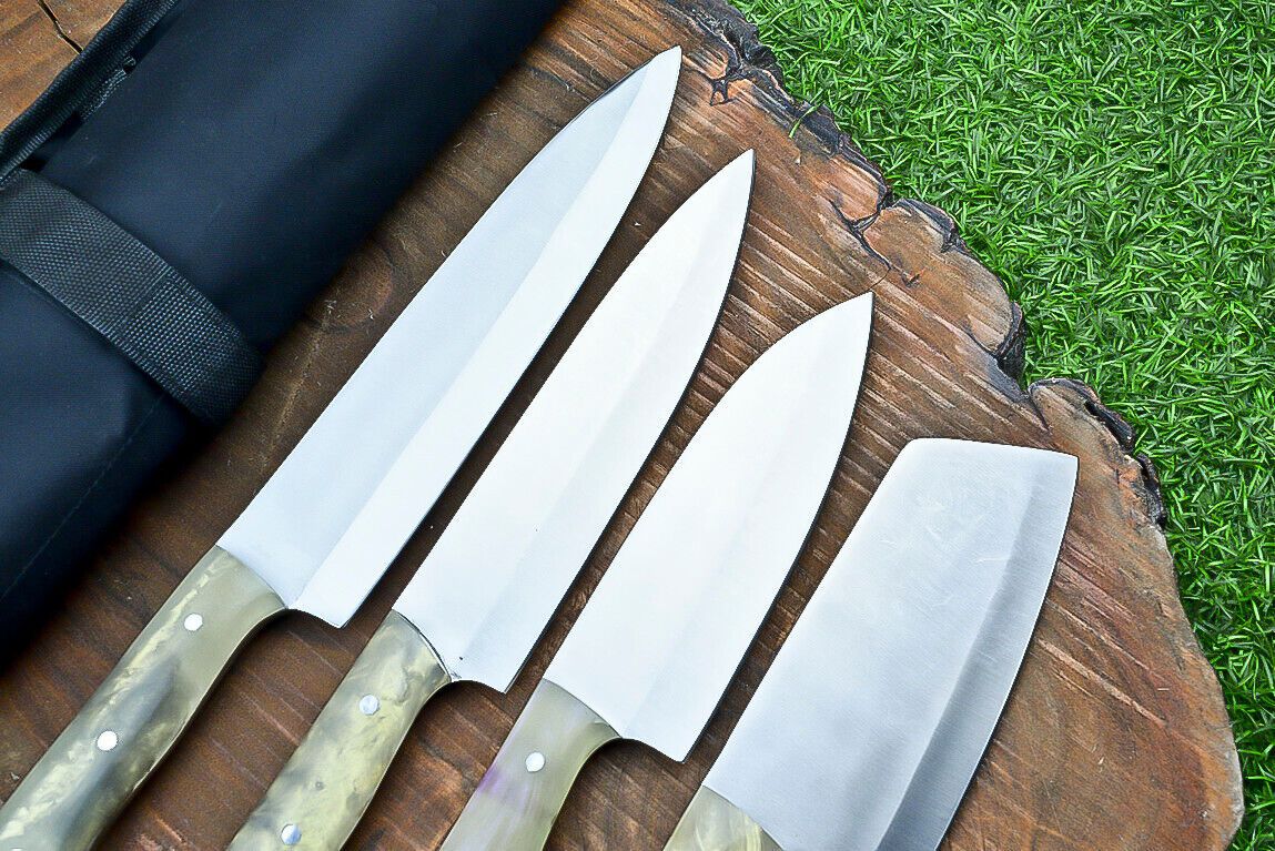 4 PCS CUSTOM HAND MADE J2 STEEL CHEF KNIFE SET kitchen knife set, SHEATH