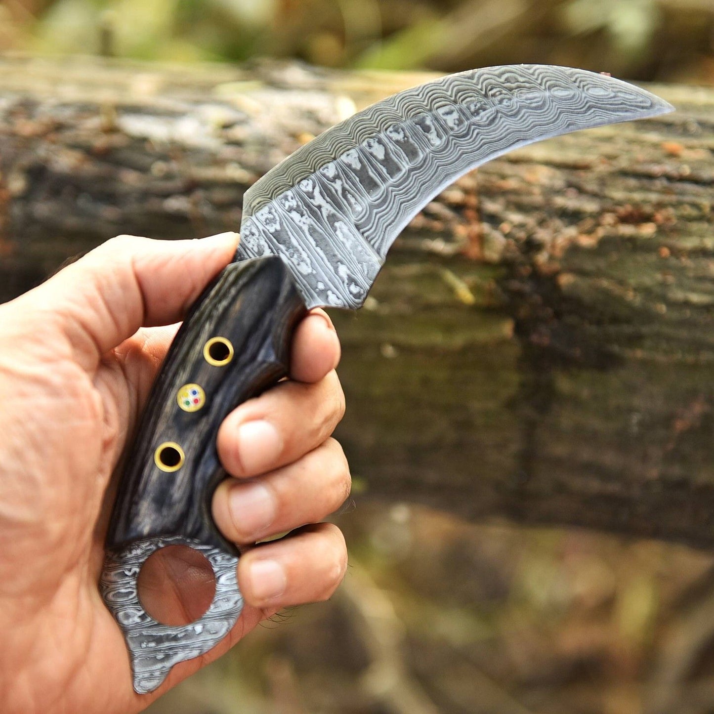 8” Damascus Double Edged Karambit Knife Damascus Steel Karambit With Wood Handle