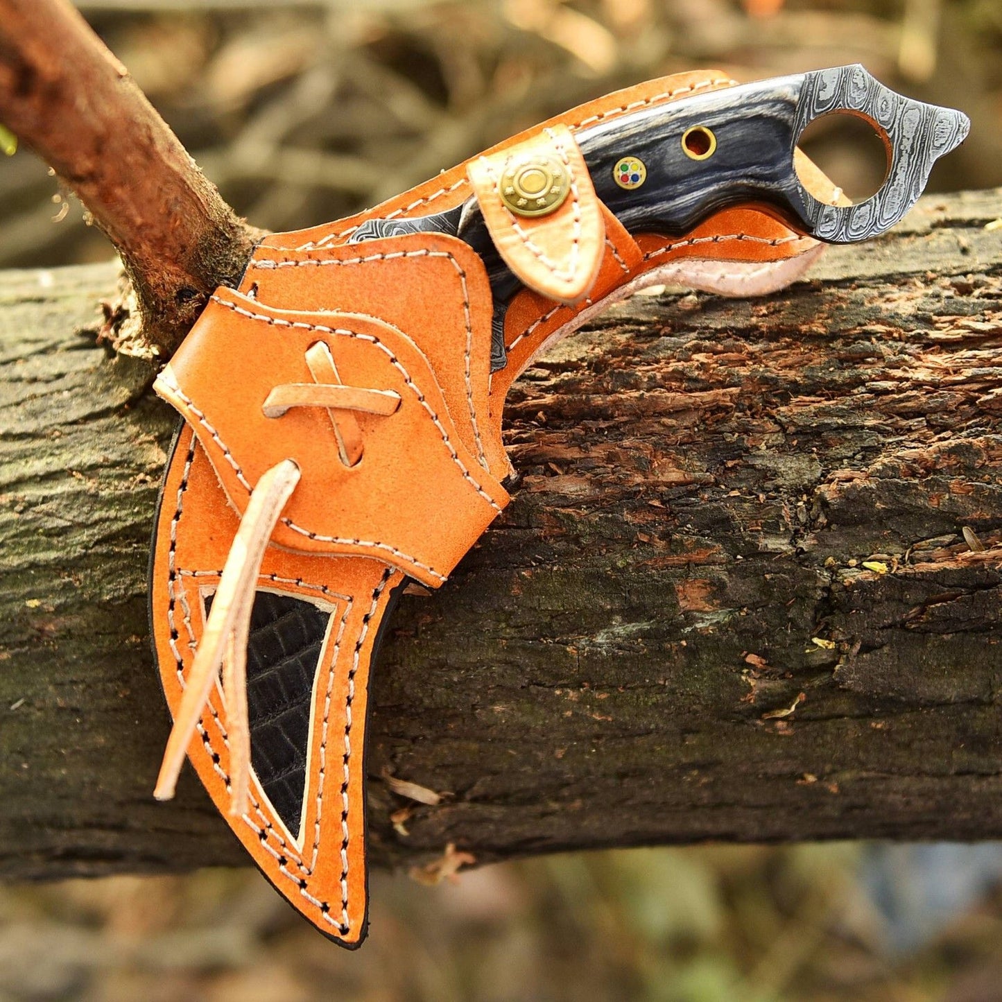 8” Damascus Double Edged Karambit Knife Damascus Steel Karambit With Wood Handle
