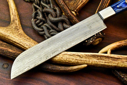 Custom Handmade Damascus Chef & Hunting Knife – Full Tang with Hardwood Handle