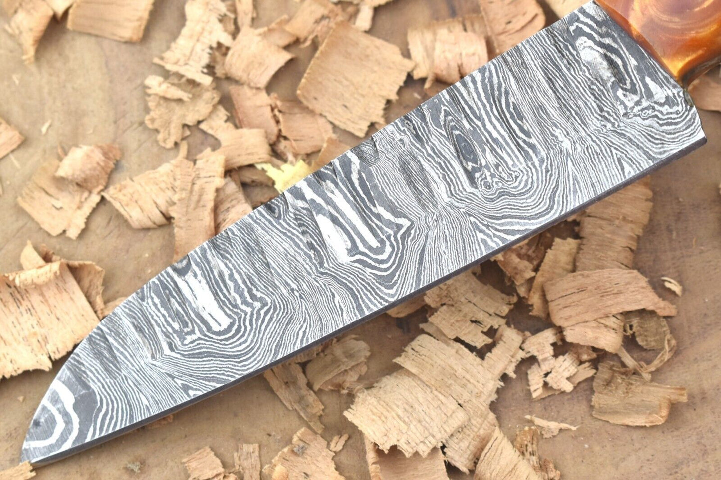Custom Handmade Forged Damascus Steel Kitchen Chef Knife – Orange Resin Thappa Handle