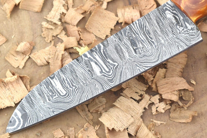 Custom Handmade Forged Damascus Steel Kitchen Chef Knife – Orange Resin Thappa Handle