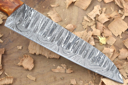 Custom Handmade Forged Damascus Steel Kitchen Chef Knife – Orange Resin Thappa Handle