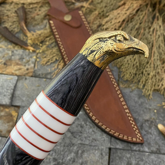 16" Custom Handmade Damascus Steel Big Bowie Hunting Knife – Brass & Wood Handle with Sheath