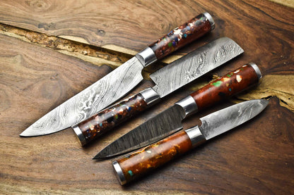 Lot of 4 Handmade Damascus Steel Blade Chef Knife Set – Professional Forged Kitchen Knives