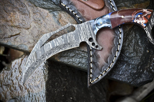 Damascus Karambit Knife Handmade Karambit Damascus Steel Knife with Resin Handle