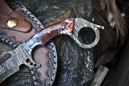 Damascus Karambit Knife Handmade Karambit Damascus Steel Knife with Resin Handle