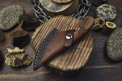 Damascus Skinner Knife with Bone and Wood Handle – Handmade Custom Fixed Blade Hunting Knife