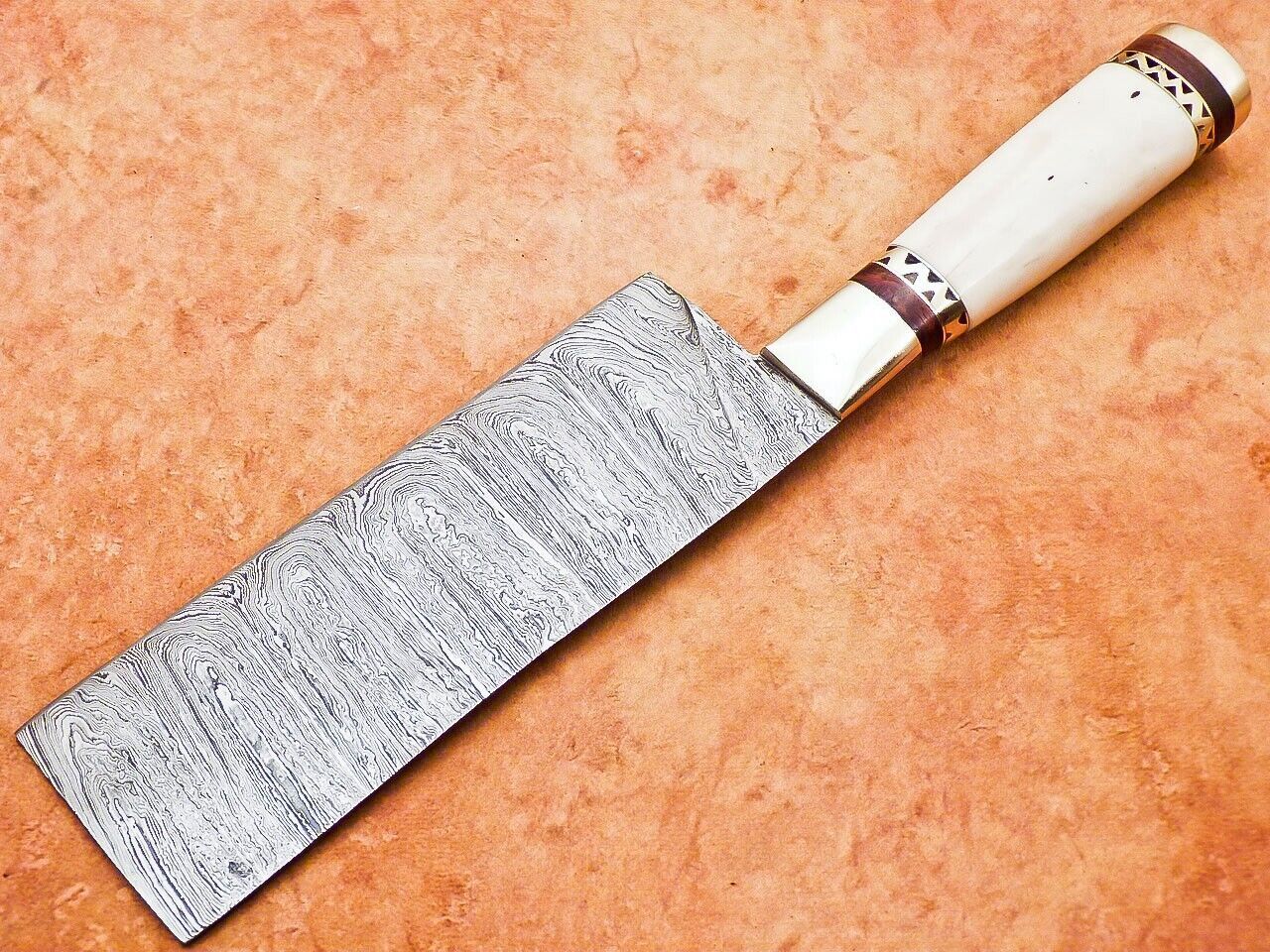 12" Professional Chef Chopper Knife Cleaver Damascus Blade with Camel Bone Handle