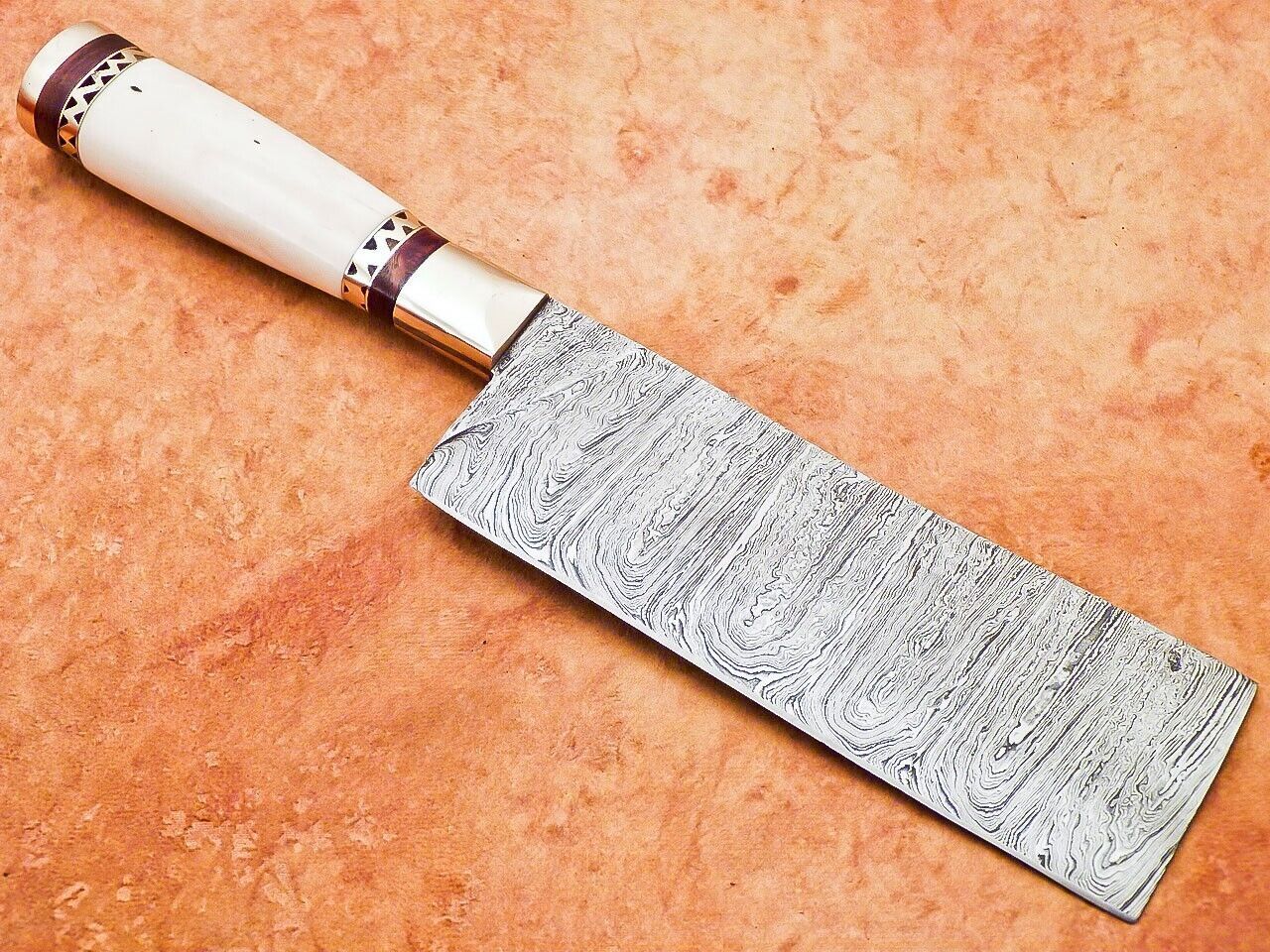 12" Professional Chef Chopper Knife Cleaver Damascus Blade with Camel Bone Handle