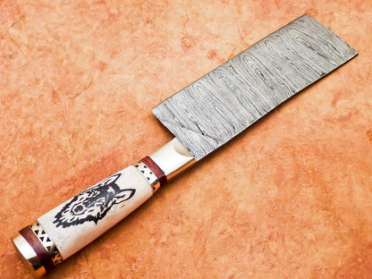 12" Professional Chef Chopper Knife Cleaver Damascus Blade with Camel Bone Handle
