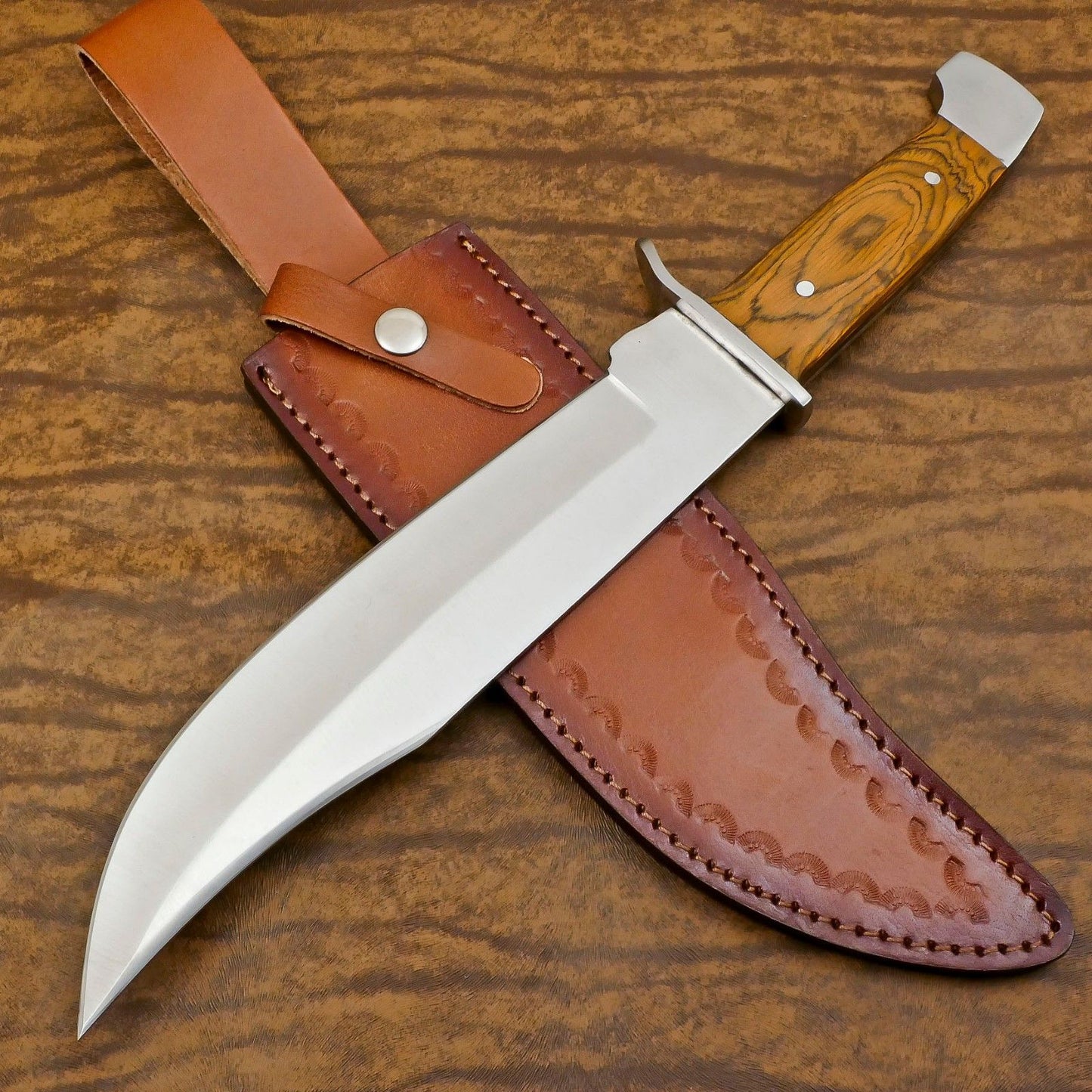 Handmade 13-Inch D2 Steel Full Tang Bowie Hunting Knife with Premium Pakka Wood Handle