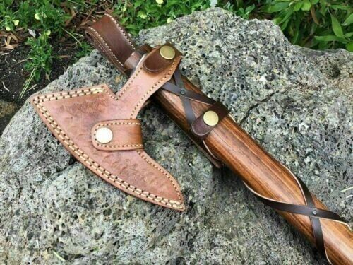 Handmade High Carbon Steel Bearded Viking Axe with Ash Wood Handle and Leather Sheath