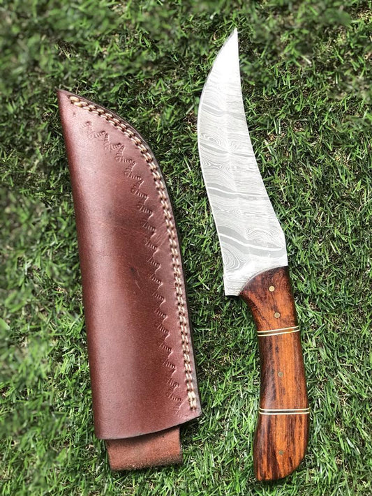 10.5" Custom Handmade Damascus Bowie Knife Damascus Steel Knife With Leather Sheath