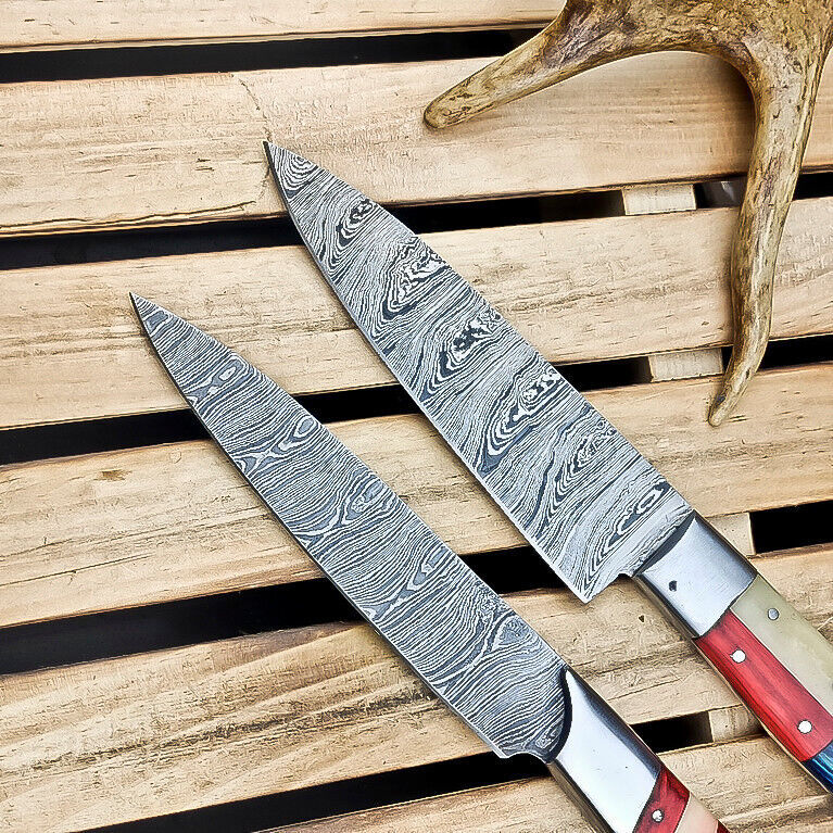Lot of 2 Handmade Damascus Steel Chef Knives – Premium Kitchen