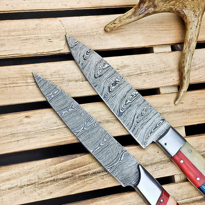 Lot of 2 Handmade Damascus Steel Chef Knives – Premium Kitchen