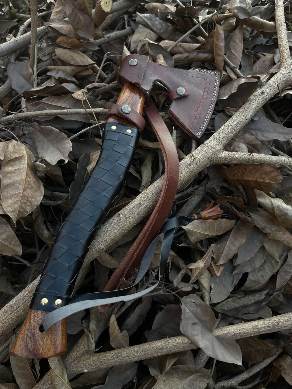 Hand Forged Carbon Steel Viking Axe with Ash Wood Shaft and Leather Sheath