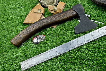 Elite Hand-Forged Viking Tomahawk Axe with Rosewood Handle and Leather Sheath