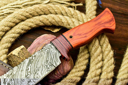 Handmade Damascus Steel Bowie Knife – Hardwood Handle (14")