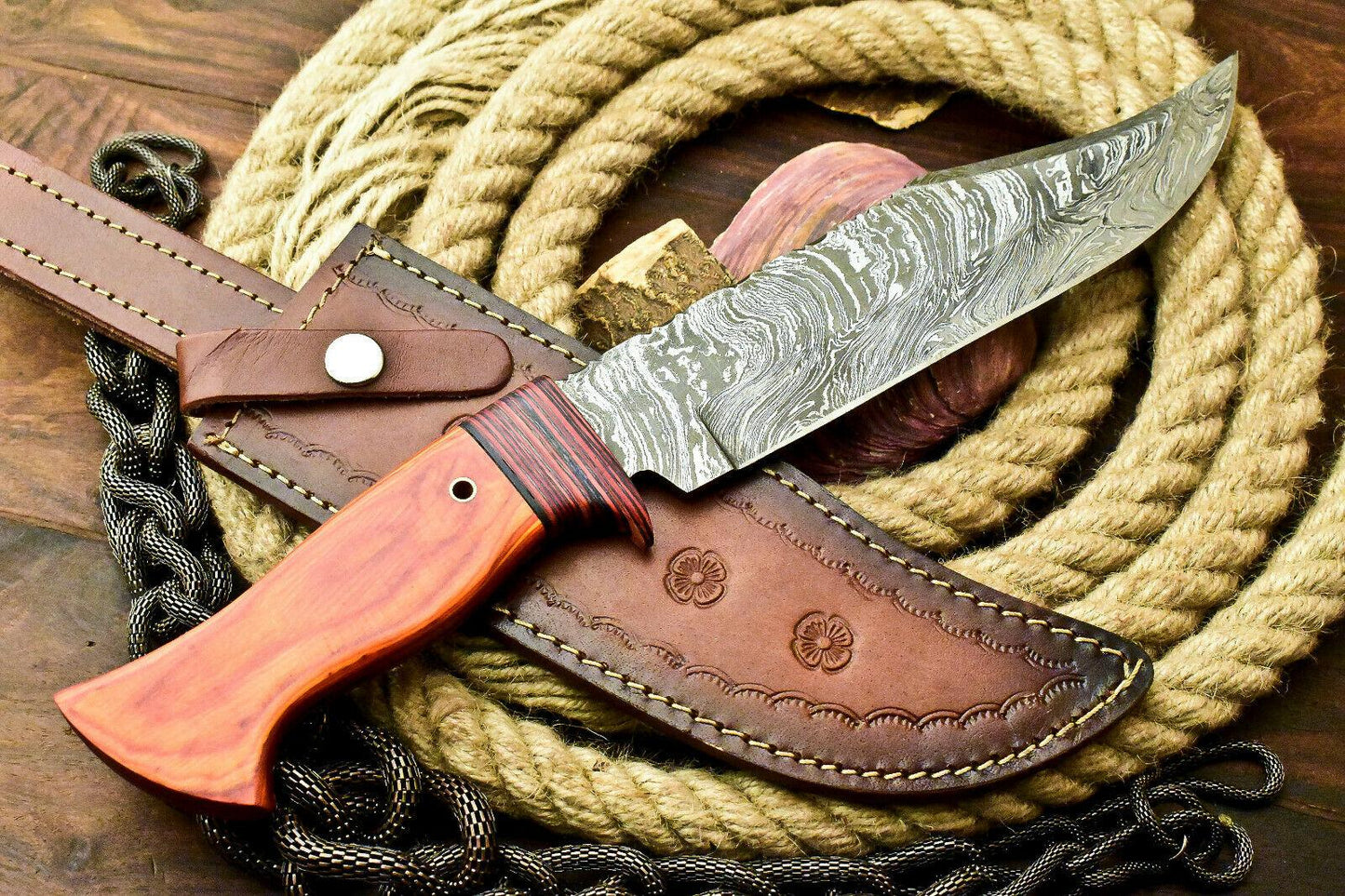 Handmade Damascus Steel Bowie Knife – Hardwood Handle (14")