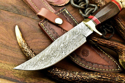 11.5" Handmade Damascus Hunting Bowie Knife | Crown Antler Handle