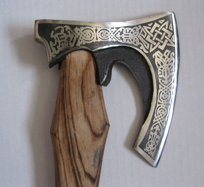 New Viking Battle Axe Hand Forged Carbon Steel Reenactment with Wooden Handle and Leather Sheath