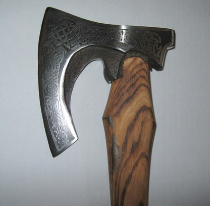 New Viking Battle Axe Hand Forged Carbon Steel Reenactment with Wooden Handle and Leather Sheath