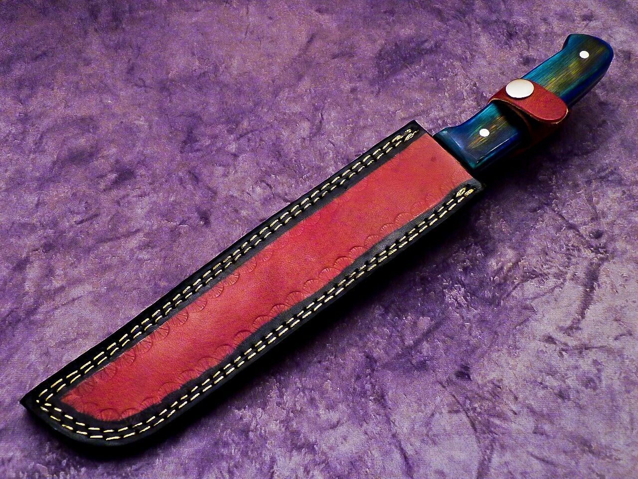 15" Professional Handmade Damascus Steel Chef Knife with Hardwood Handle & Leather Sheath