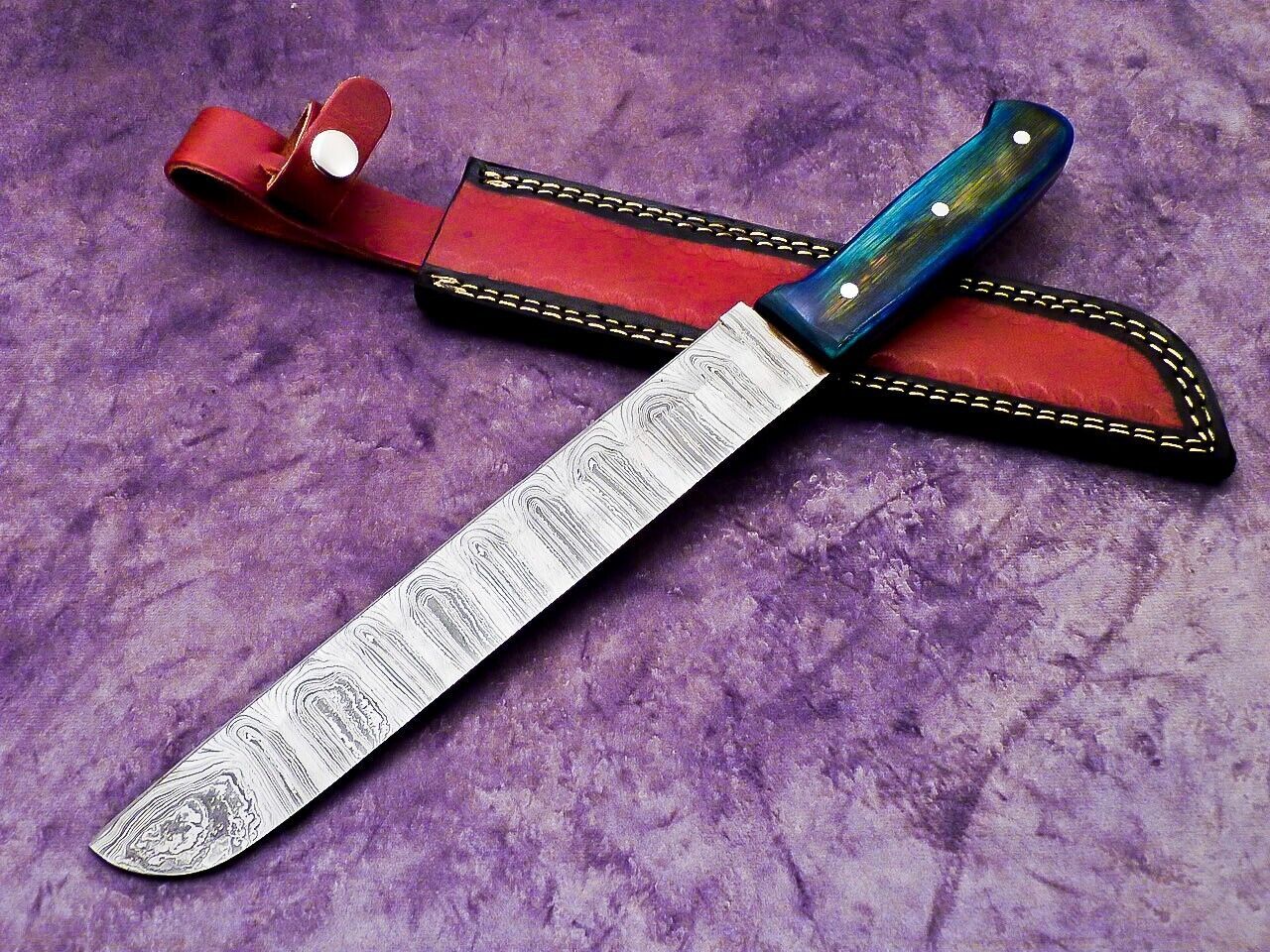 15" Professional Handmade Damascus Steel Chef Knife with Hardwood Handle & Leather Sheath