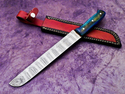 15" Professional Handmade Damascus Steel Chef Knife with Hardwood Handle & Leather Sheath