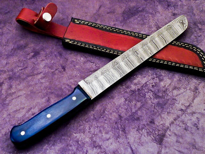 15" Professional Handmade Damascus Steel Chef Knife with Hardwood Handle & Leather Sheath
