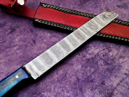 15" Professional Handmade Damascus Steel Chef Knife with Hardwood Handle & Leather Sheath