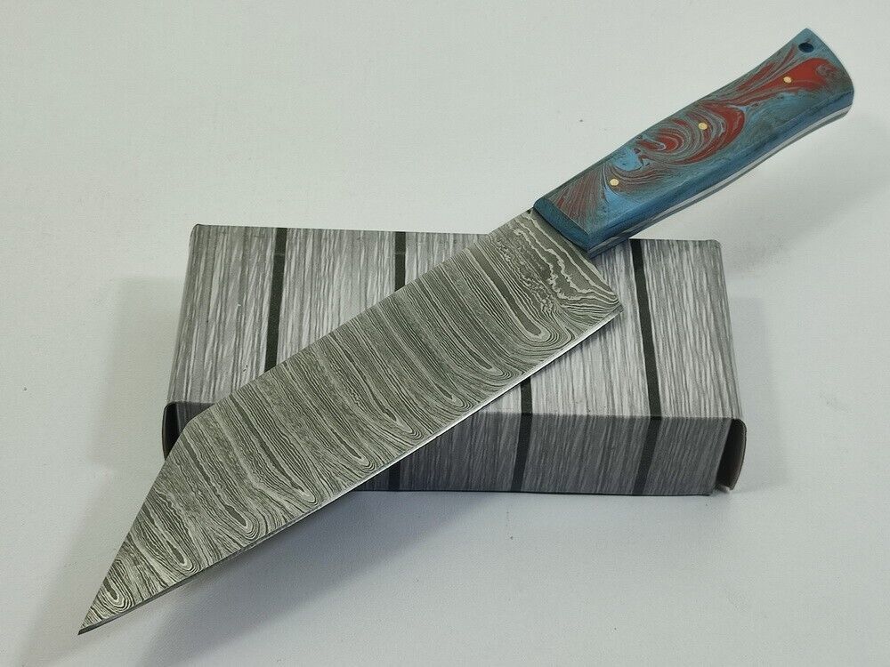 12" Handmade Fixed Damascus Blade Resin Kitchen Chef Knife Full Tang with Sheath