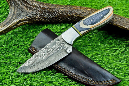 8" Custom Damascus Steel Bowie Knife – Hardwood Handle & Filework Spine