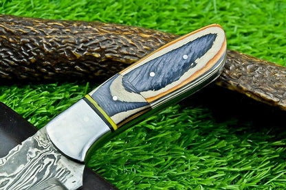 8" Custom Damascus Steel Bowie Knife – Hardwood Handle & Filework Spine