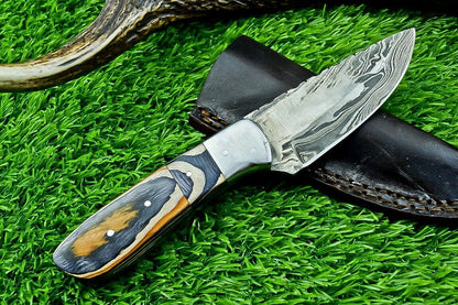 8" Custom Damascus Steel Bowie Knife – Hardwood Handle & Filework Spine