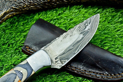 8" Custom Damascus Steel Bowie Knife – Hardwood Handle & Filework Spine