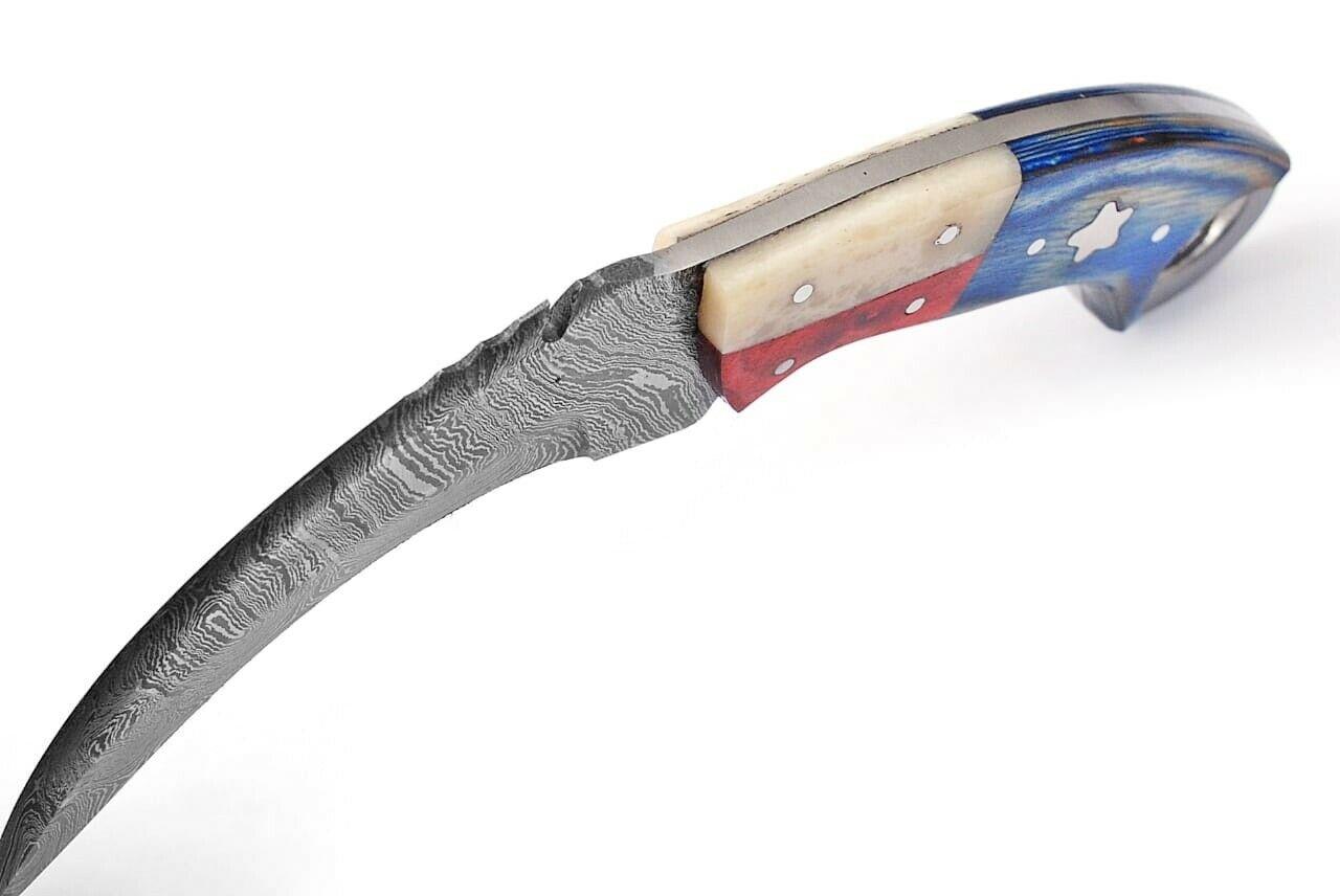 9" Handmade Damascus Karambit Damascus Steel Karambit Knife With Wood and Bone Handle