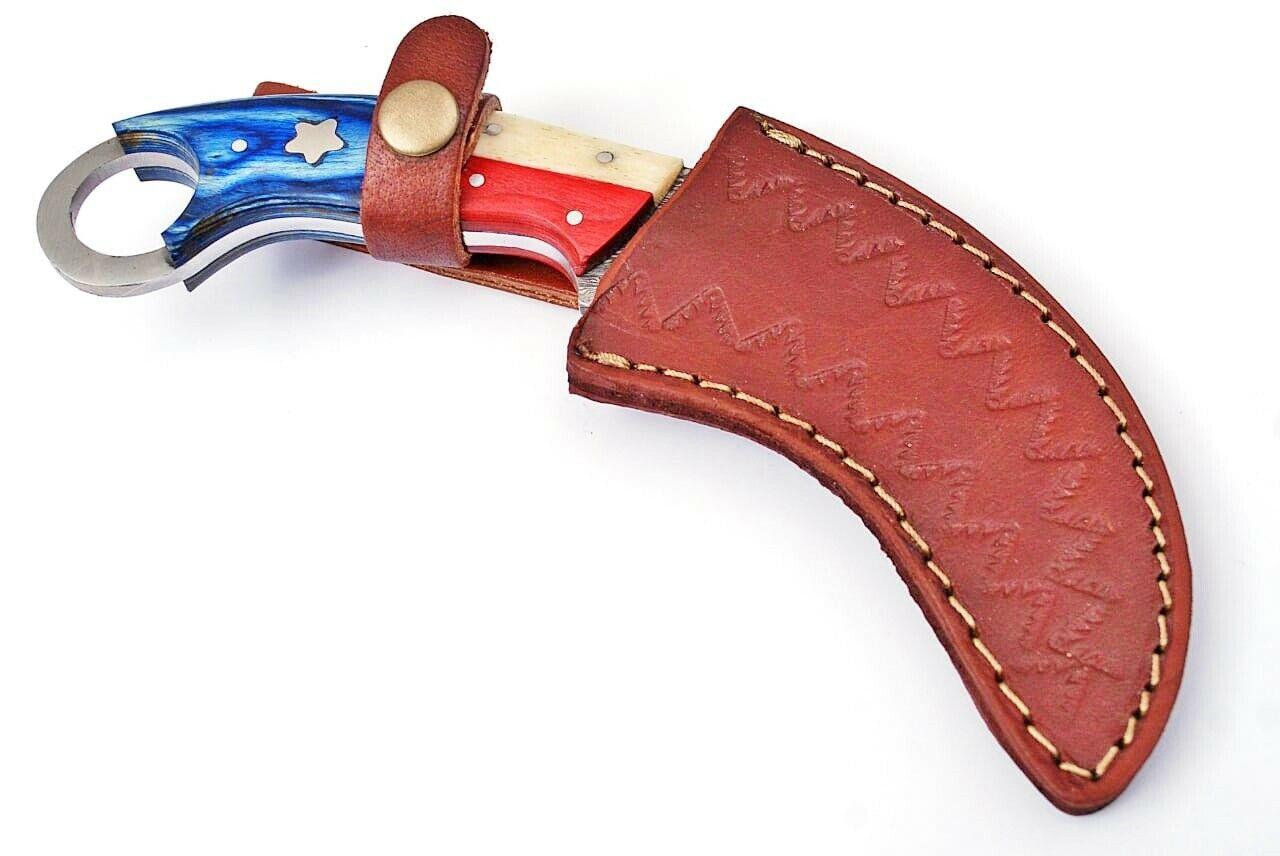 9" Handmade Damascus Karambit Damascus Steel Karambit Knife With Wood and Bone Handle