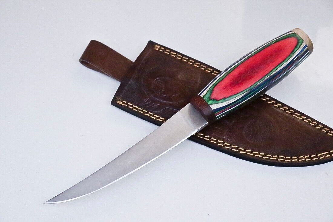 Handmade D2 Tool Steel Skinner Knife – 4.8" Blade with Hardwood Handle & Leather Sheath